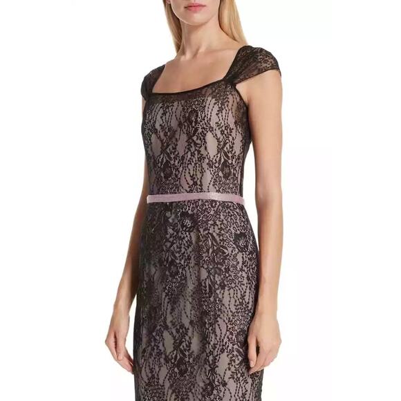 $1260 Verdin New York Black Nude Lace Pink Beaded Waist Mermaid Gown 10 NWT - Picture 4 of 11